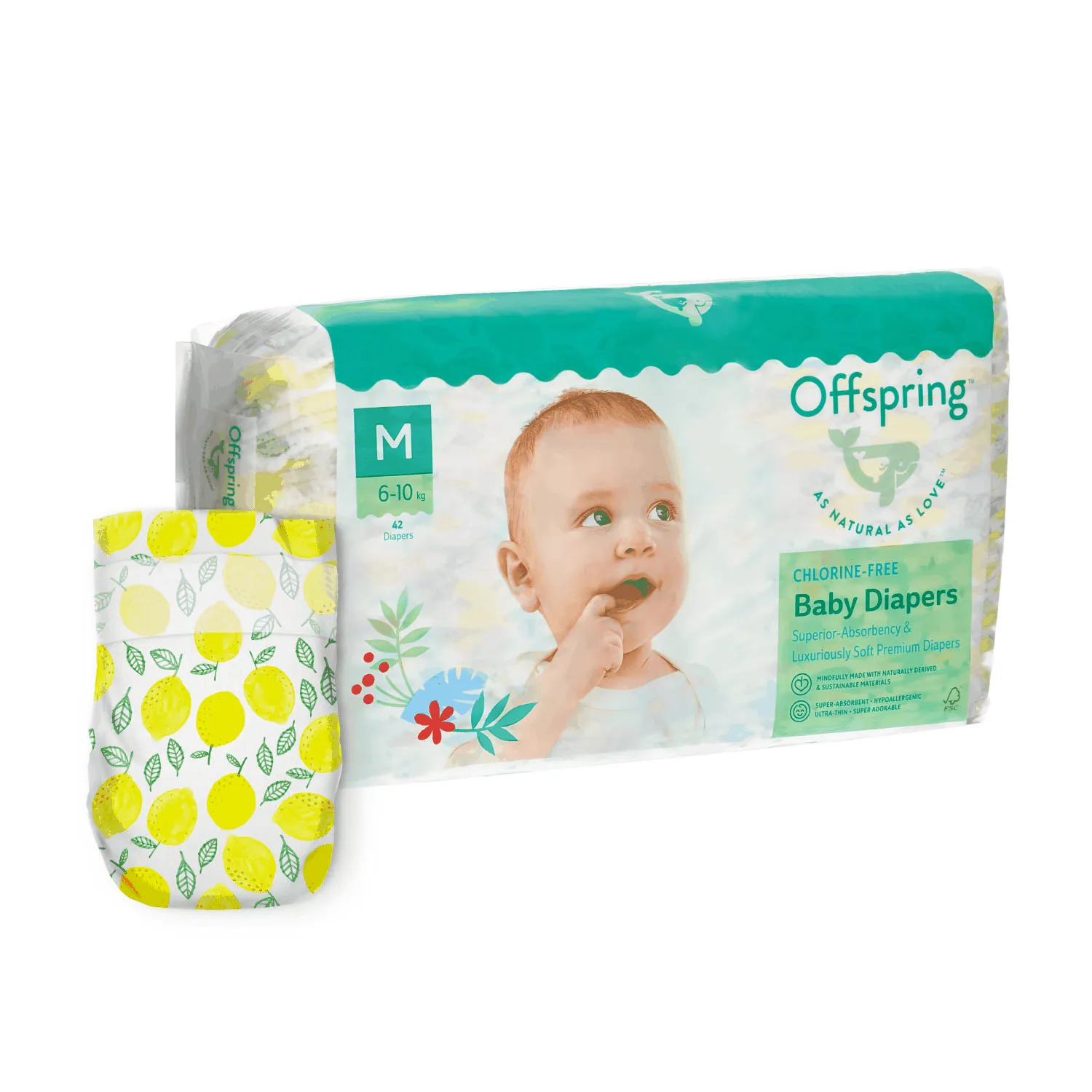 Подгузники Offspring M 6-10 кг Лимоны 42 шт OF01M42LM