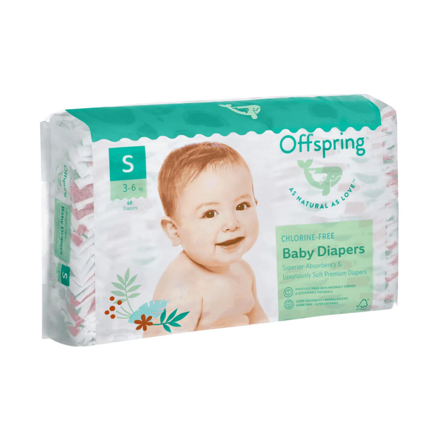 Подгузники Offspring S 3-6 кг Арбузы 48 шт OF01S48WML