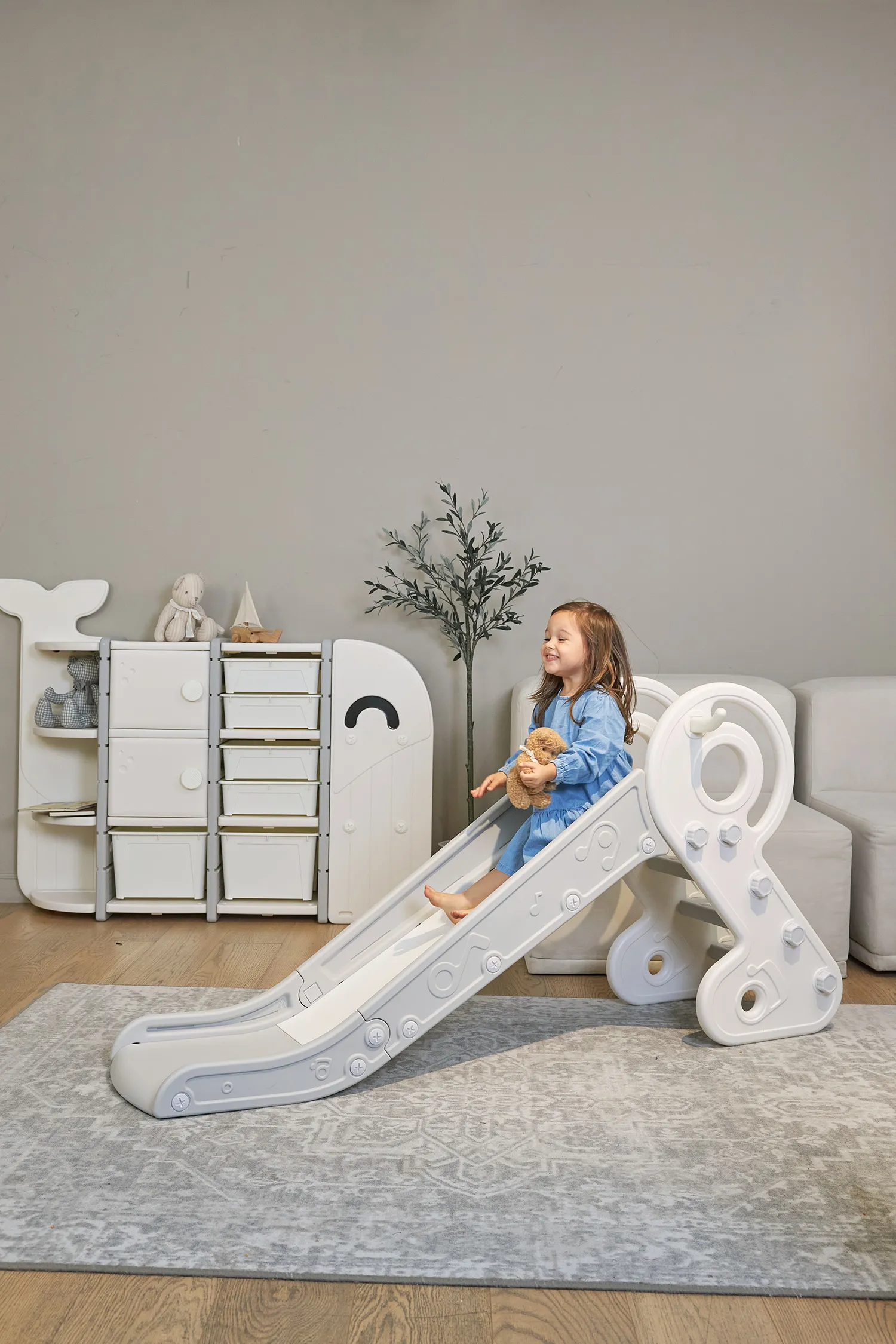 Комплект UNIX Kids: Горка Music Grey PPSL132GRY + Подарок Балансборд белый PPBB90W