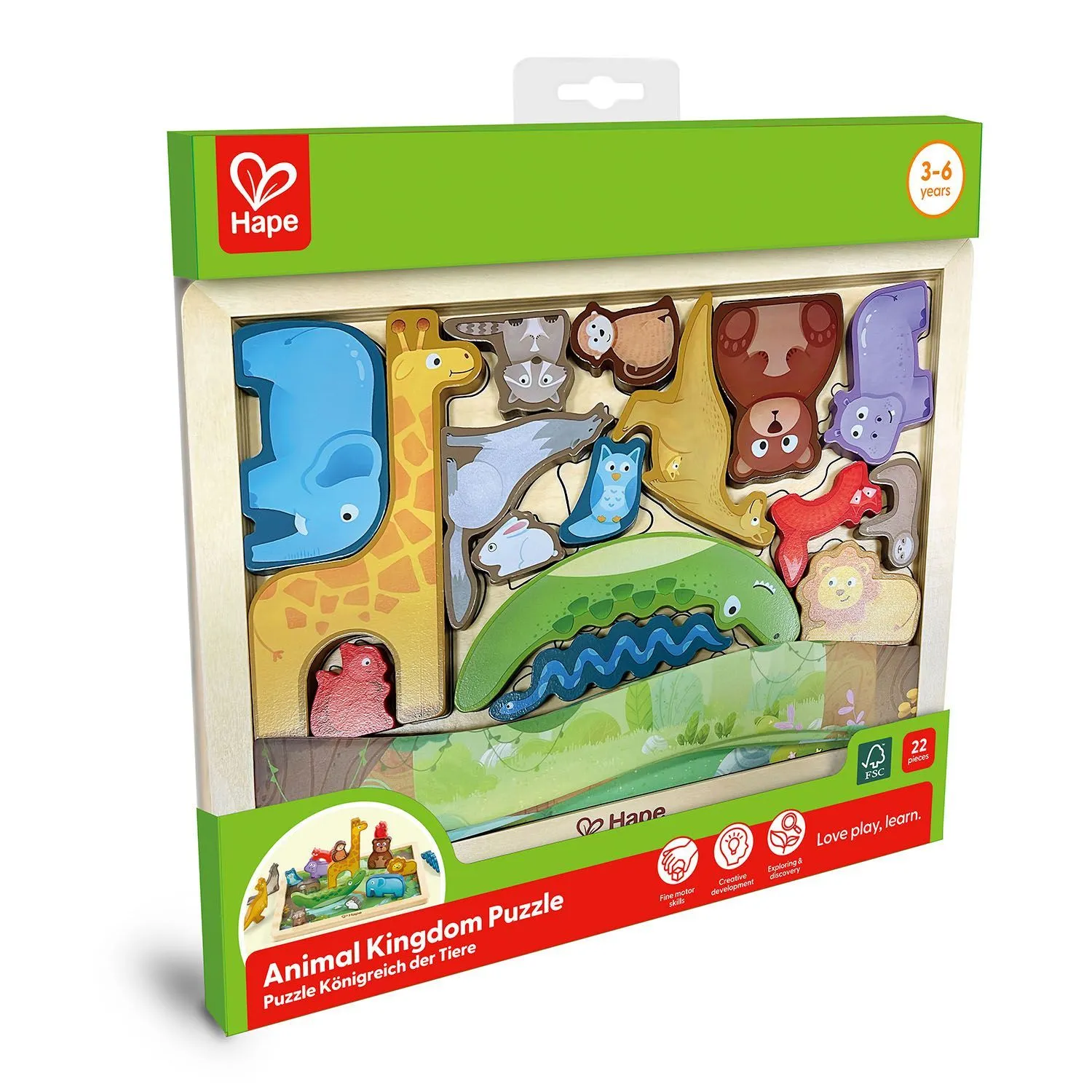Пазл HAPE для детей "Умняша" Королевство Животных с фигурками E1656_HP