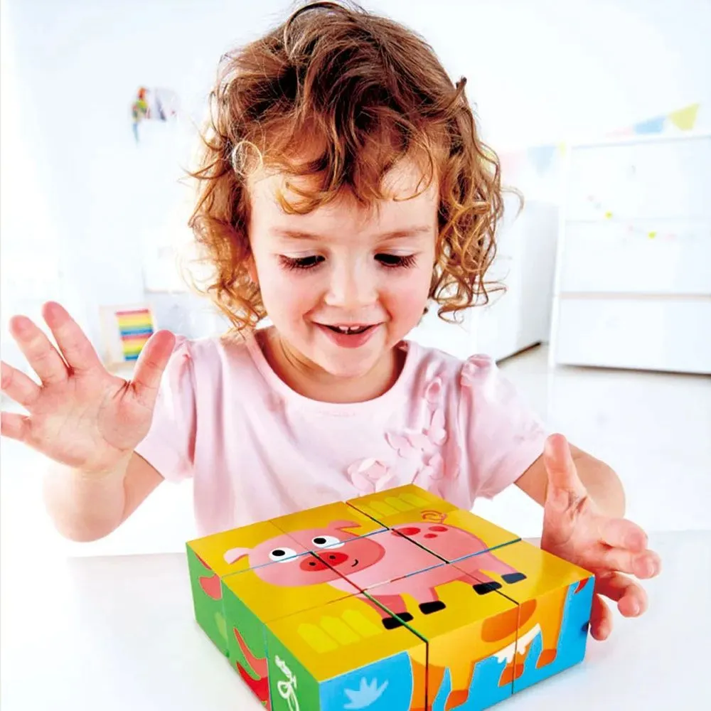 Игрушка HAPE деревянные кубики Ферма, головоломка 6 картинок E1618_HP