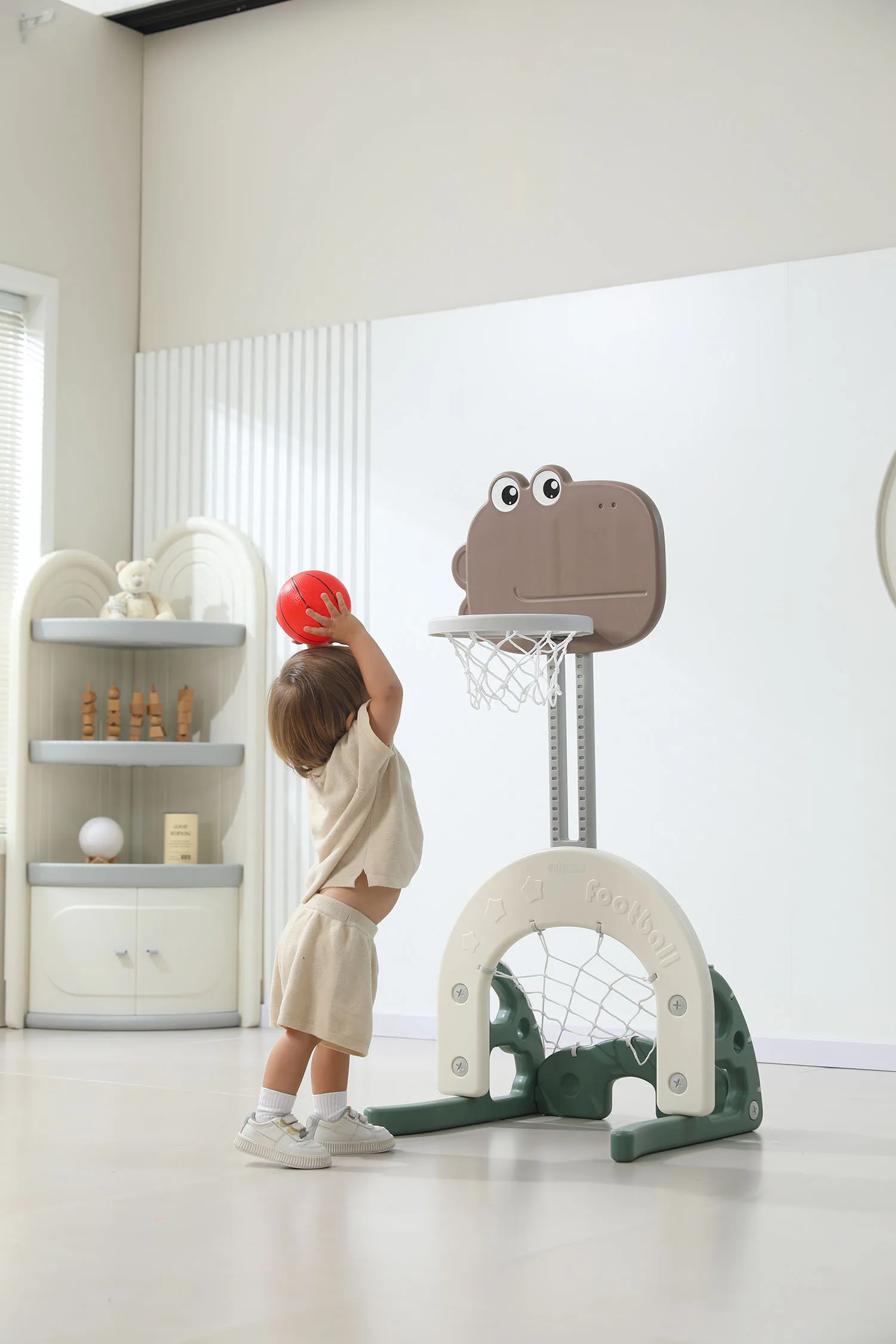 Стойка баскетбольная и хоккейные/футбольные ворота UNIX Kids Dino (3 в 1) Green PPBSDINOGR