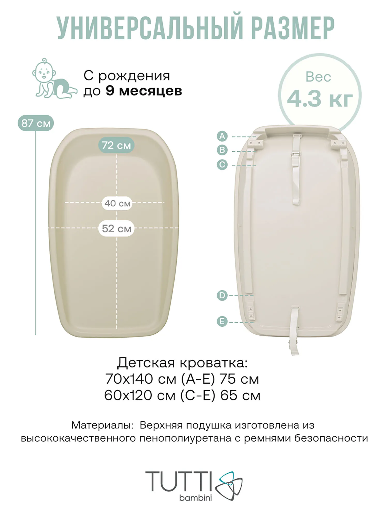 Пеленальная доска Tutti Bambini Cushi на жестком основании