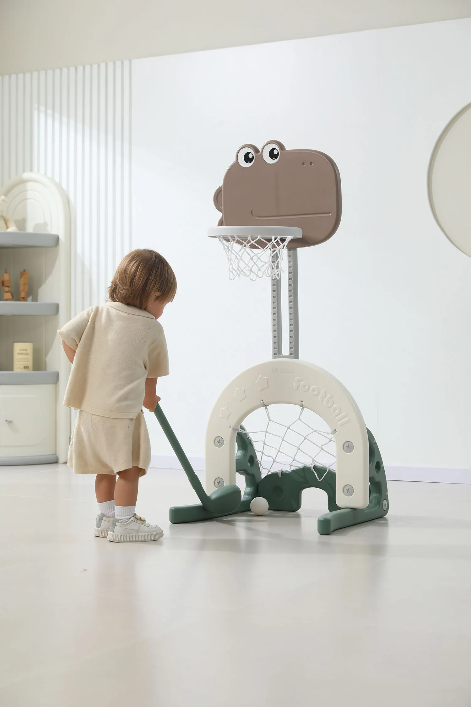 Стойка баскетбольная и хоккейные/футбольные ворота UNIX Kids Dino (3 в 1) Green PPBSDINOGR