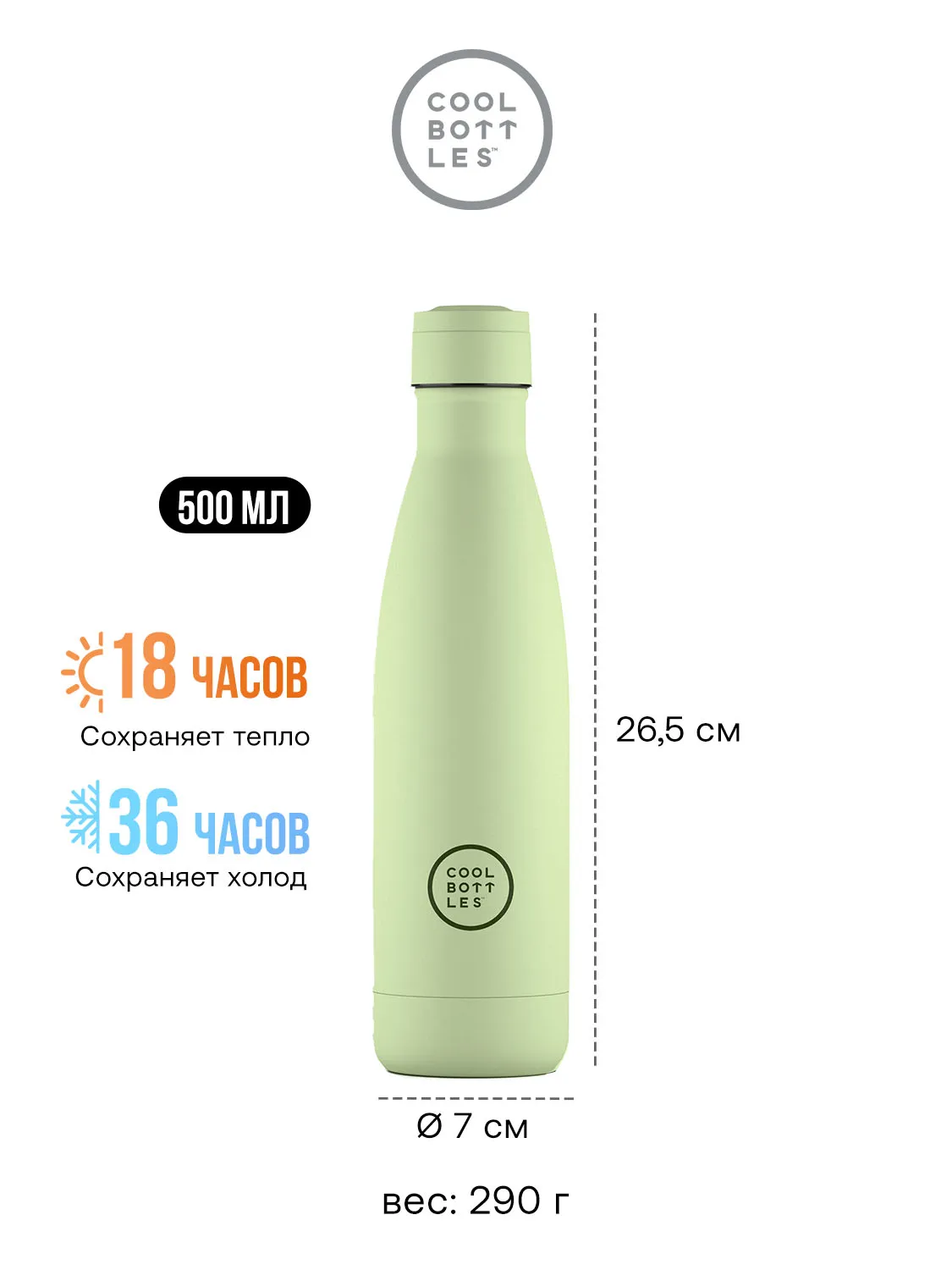 Термос-термобутылка Cool Bottles Pastel Green 500 мл CB500PAG