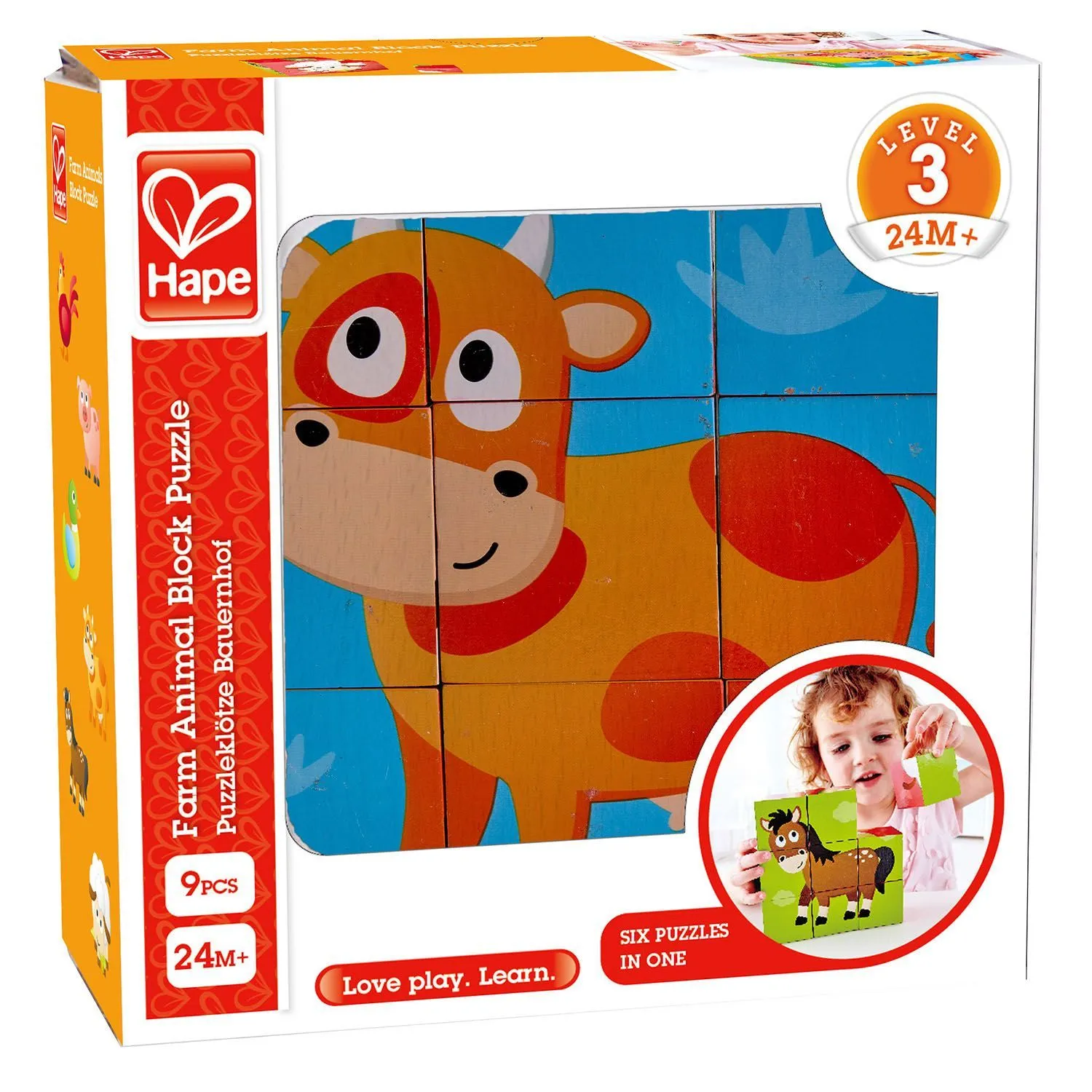Игрушка HAPE деревянные кубики Ферма, головоломка 6 картинок E1618_HP