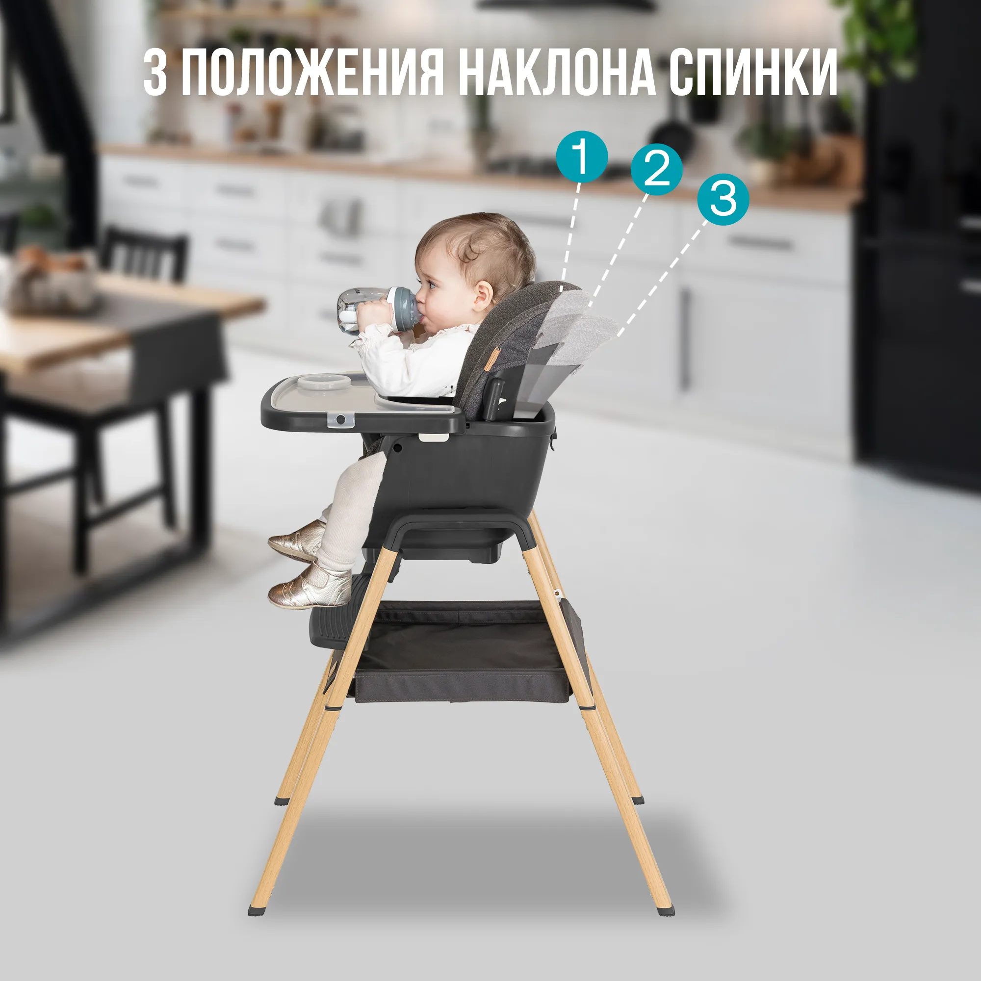 Стульчик для кормления растущий Tutti Bambini NOVA + Качели Fiorellino mint BSN001