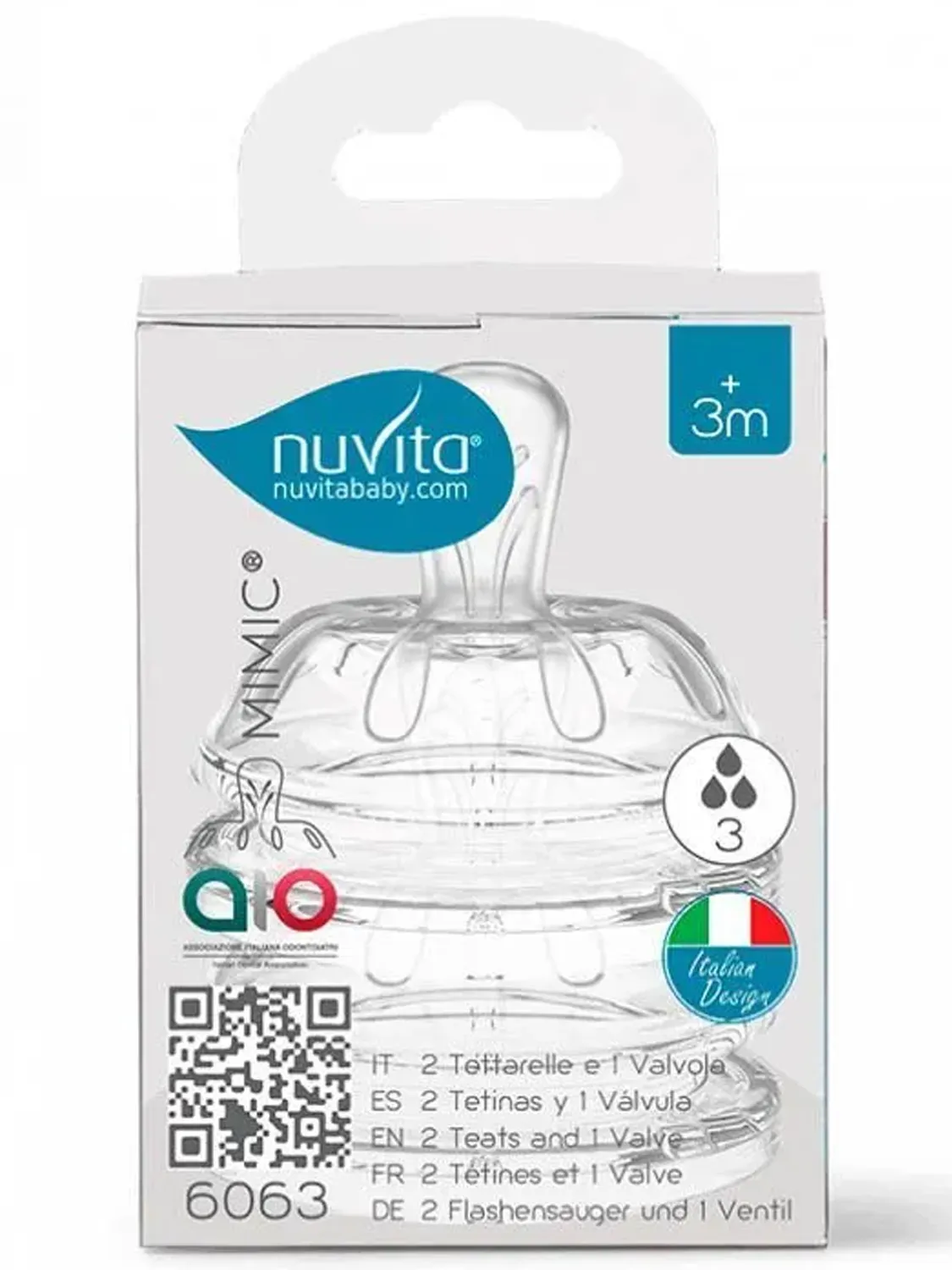 Соска для бутылочек Nuvita силиконовая 6063 Teats Flow 3, 2 шт NU-ALMB0012