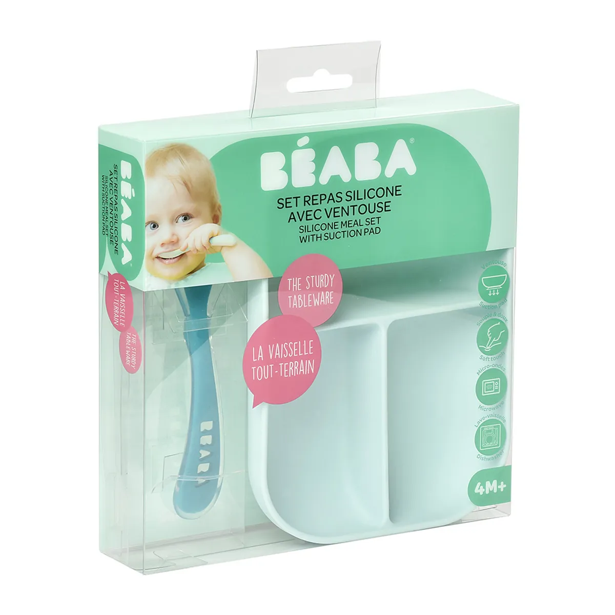 Набор детской посуды Beaba Silicone Set Blue (тарелка, ложка)