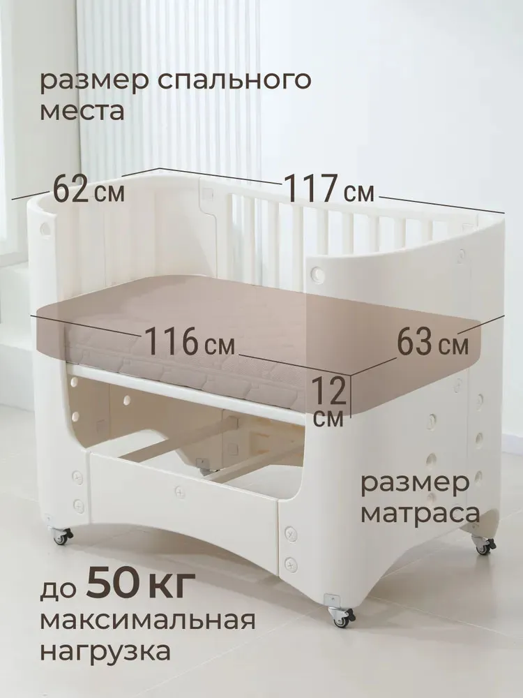 Кроватка детская UNIX Kids Premium White с матрацем PBCRIB3H2TWT	