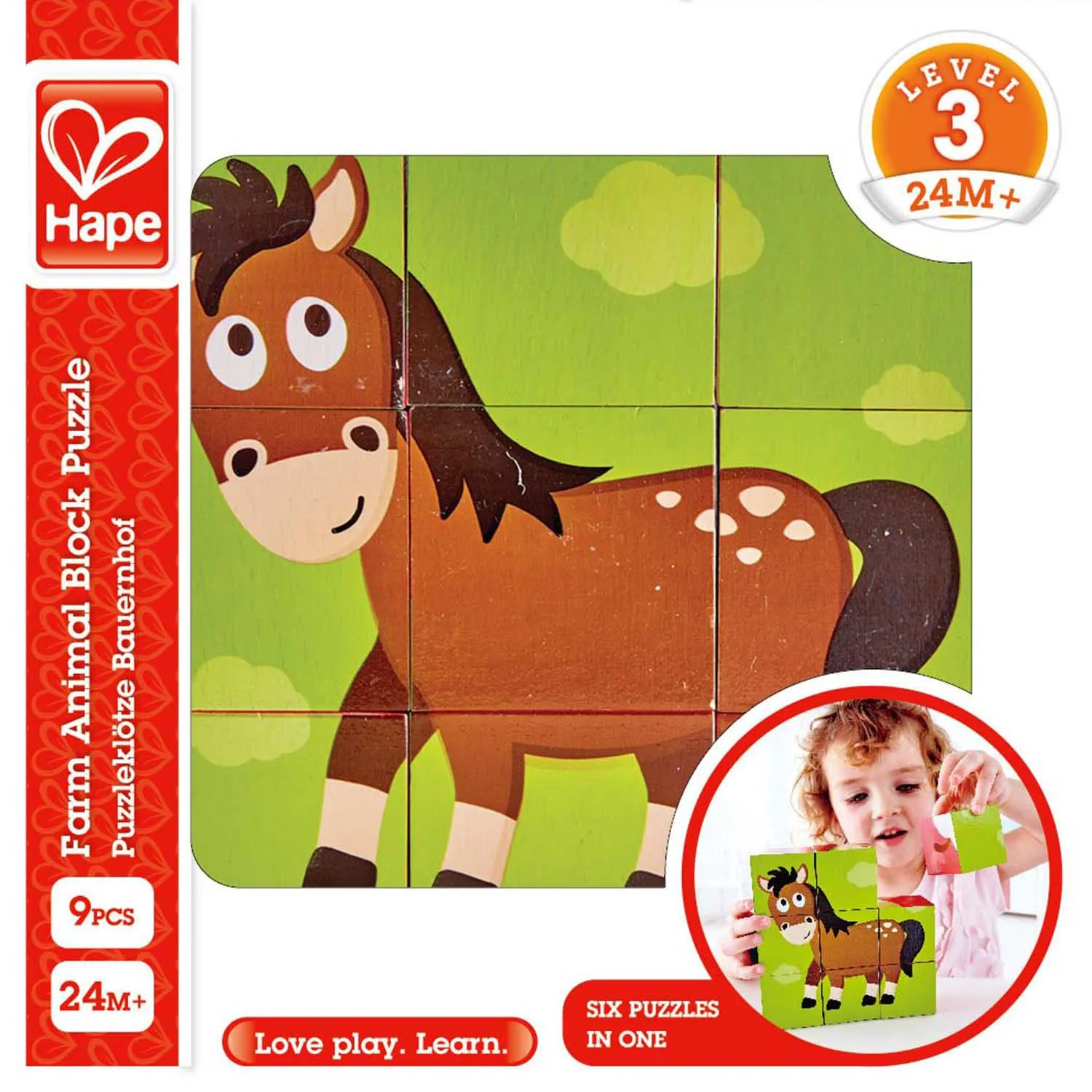 Игрушка HAPE деревянные кубики Ферма, головоломка 6 картинок E1618_HP