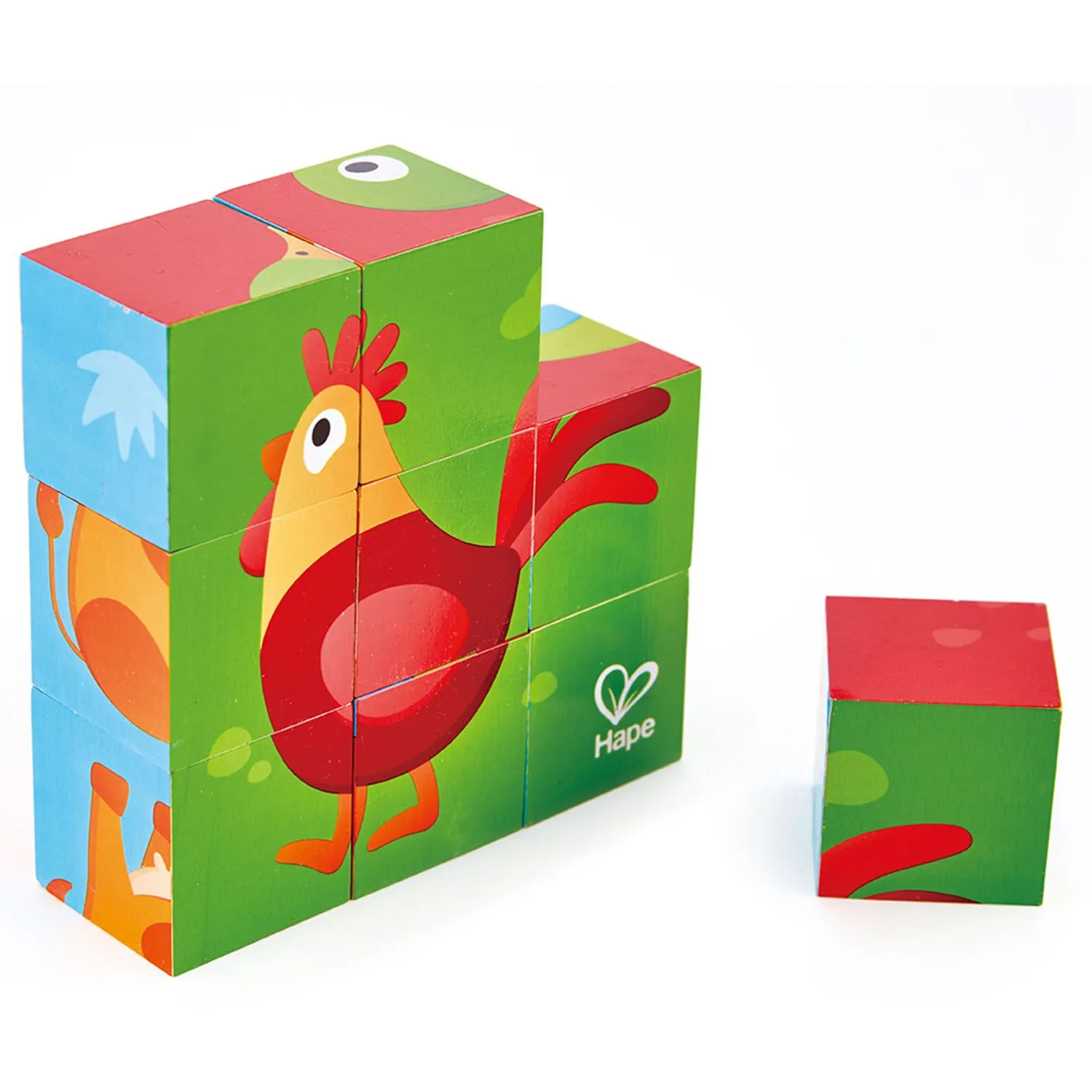 Игрушка HAPE деревянные кубики Ферма, головоломка 6 картинок E1618_HP