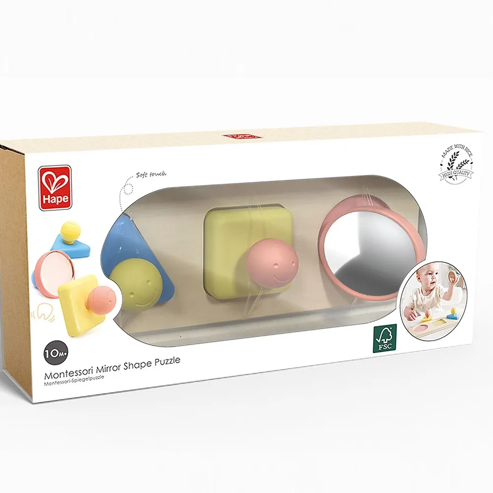 Сортер Hape «Цвета и формы» 3 фигуры с ручкой и зеркалом E0072_HP