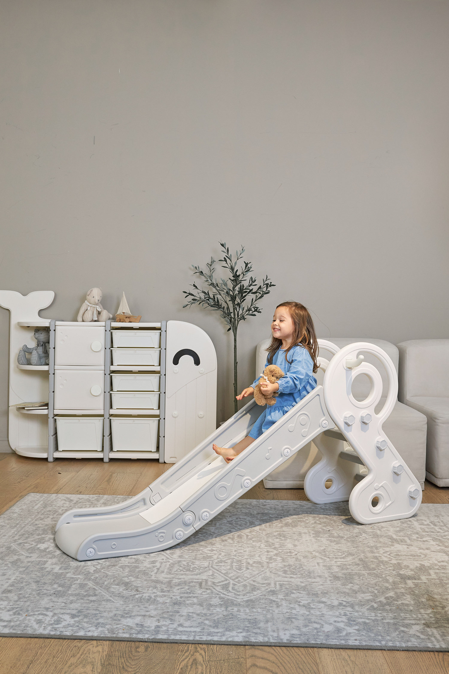 Комплект UNIX Kids: Горка Music Grey PPSL132GRY + Подарок Балансборд белый PPBB90W