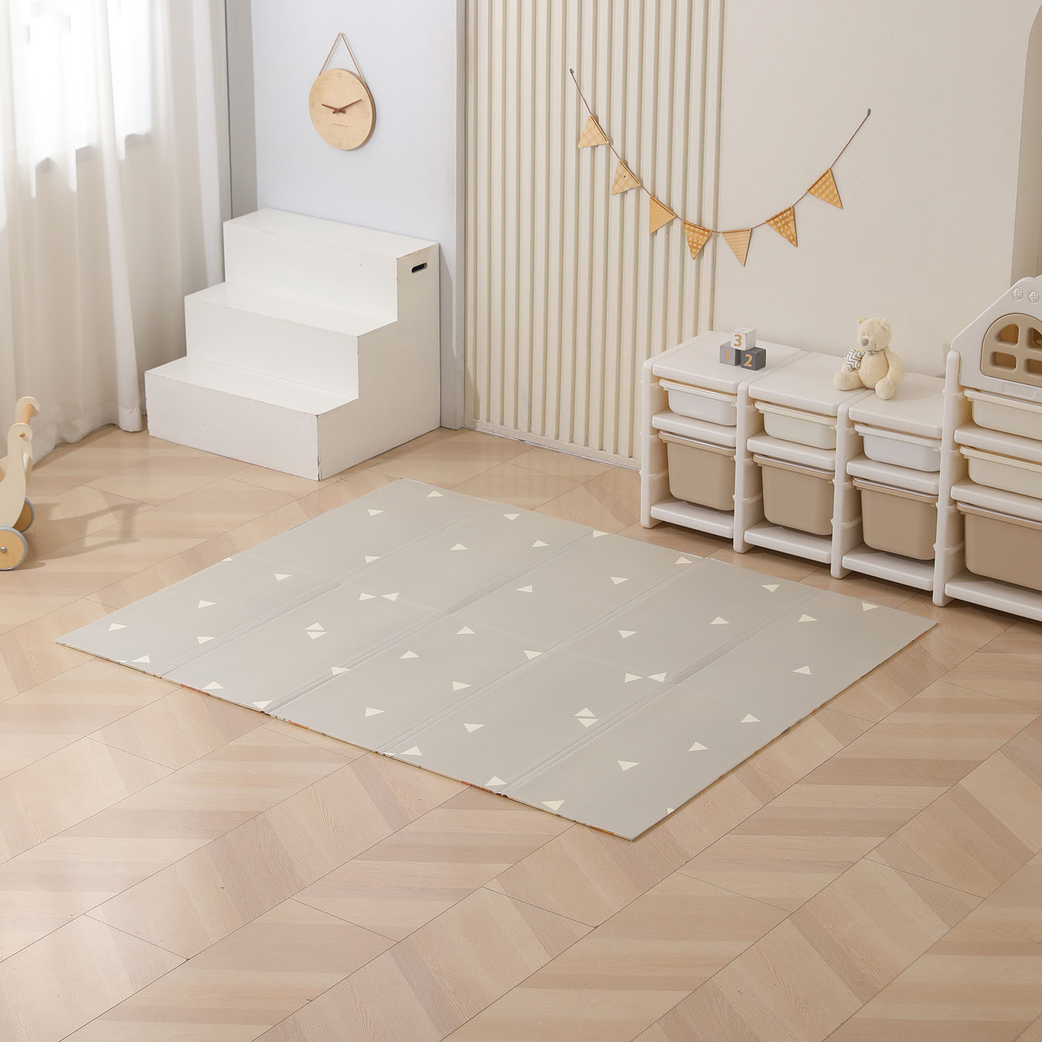 Манеж большой игровой детский UNIX Kids Simple 225x188 Color PPSI18GGW + Коврик складной 120x150 см Camel PMLG120C
