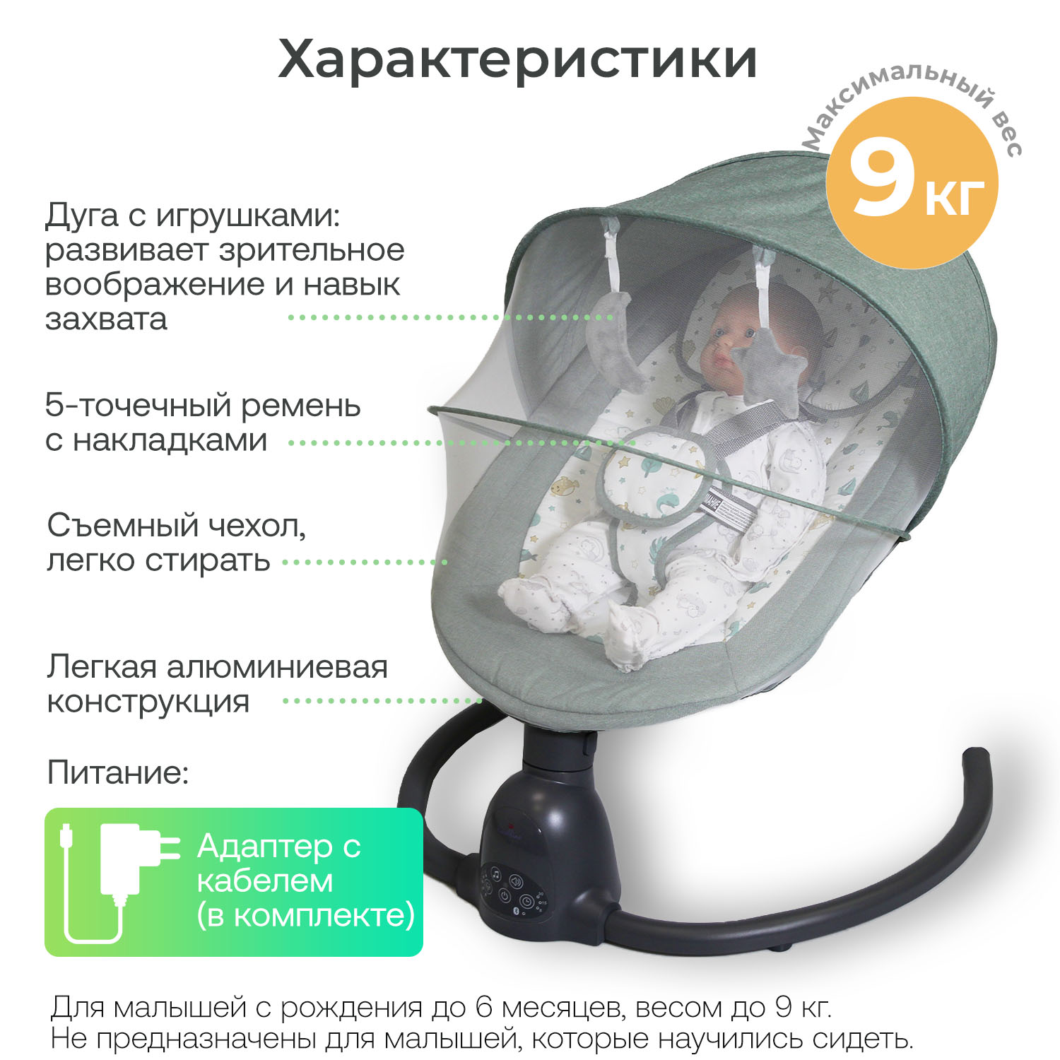 Набор: Стульчик Tutti Bambini NOVA Complete + Качели Fiorellino mint BSN001