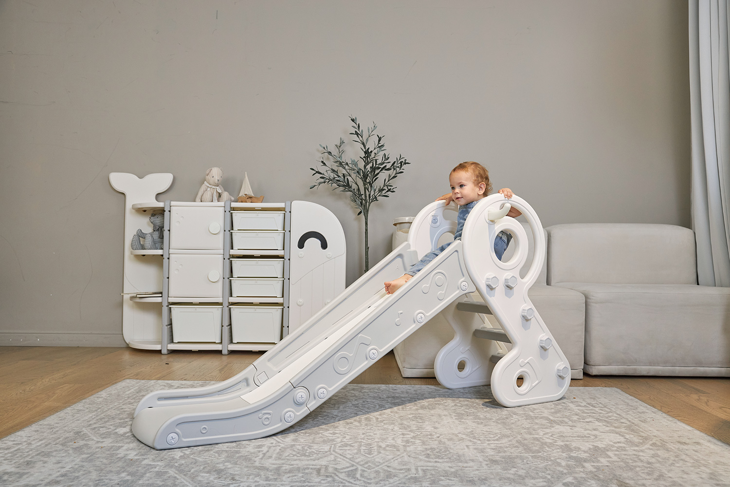 Комплект UNIX Kids: Горка Music Grey PPSL132GRY + Подарок Балансборд белый PPBB90W