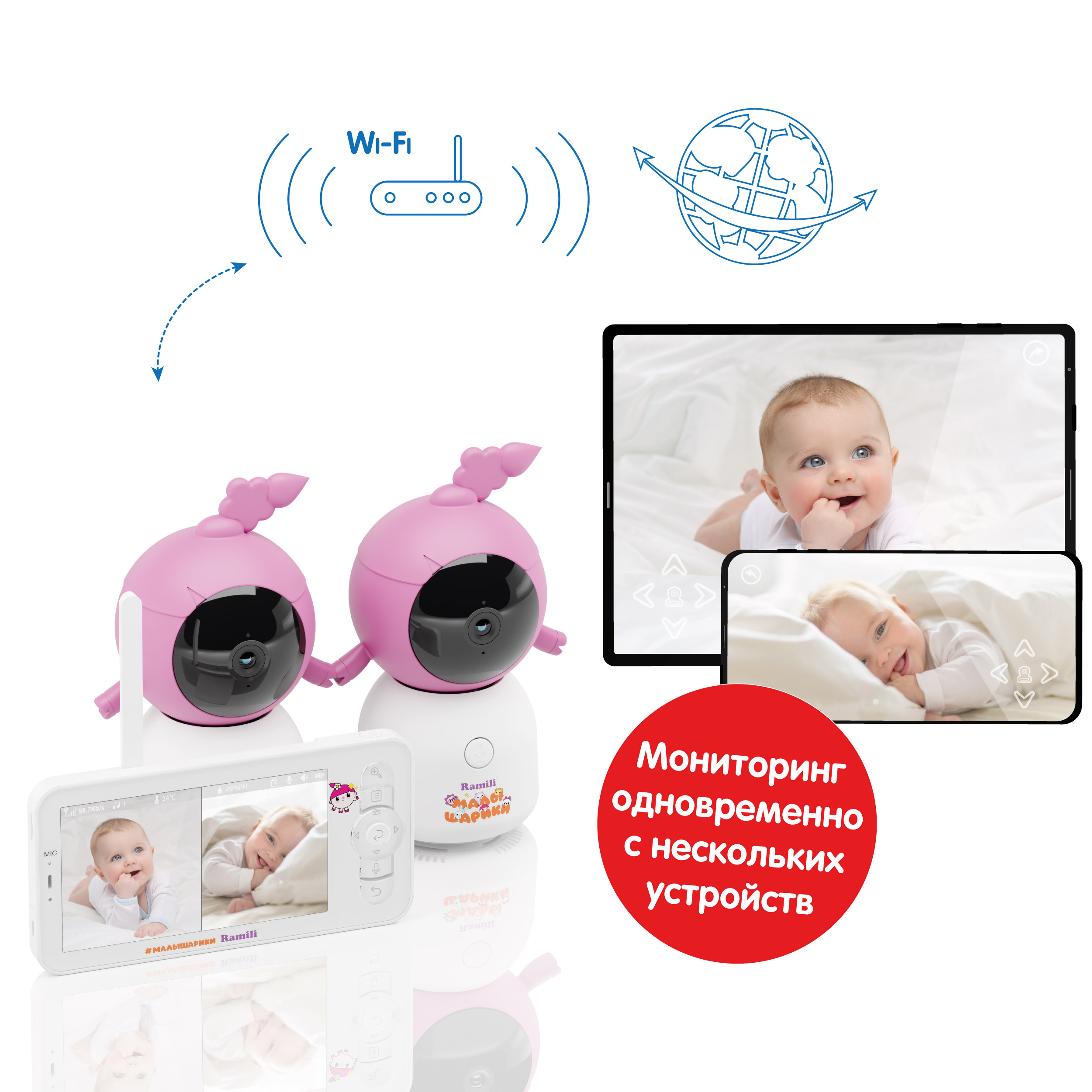 Видеоняня Ramili Baby RV100X2NUSHA Нюша, Малышарики, с креплением RV100X2NUSHA