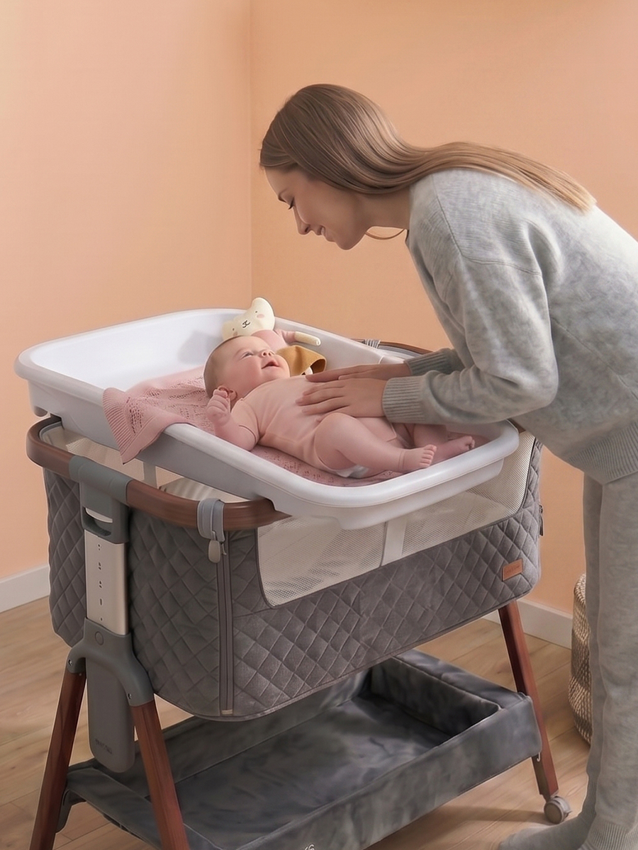 Набор: Колыбель приставная Tutti Bambini CoZee Luxe Walnut/Slate с колесами + Подложка Cushi Cloud