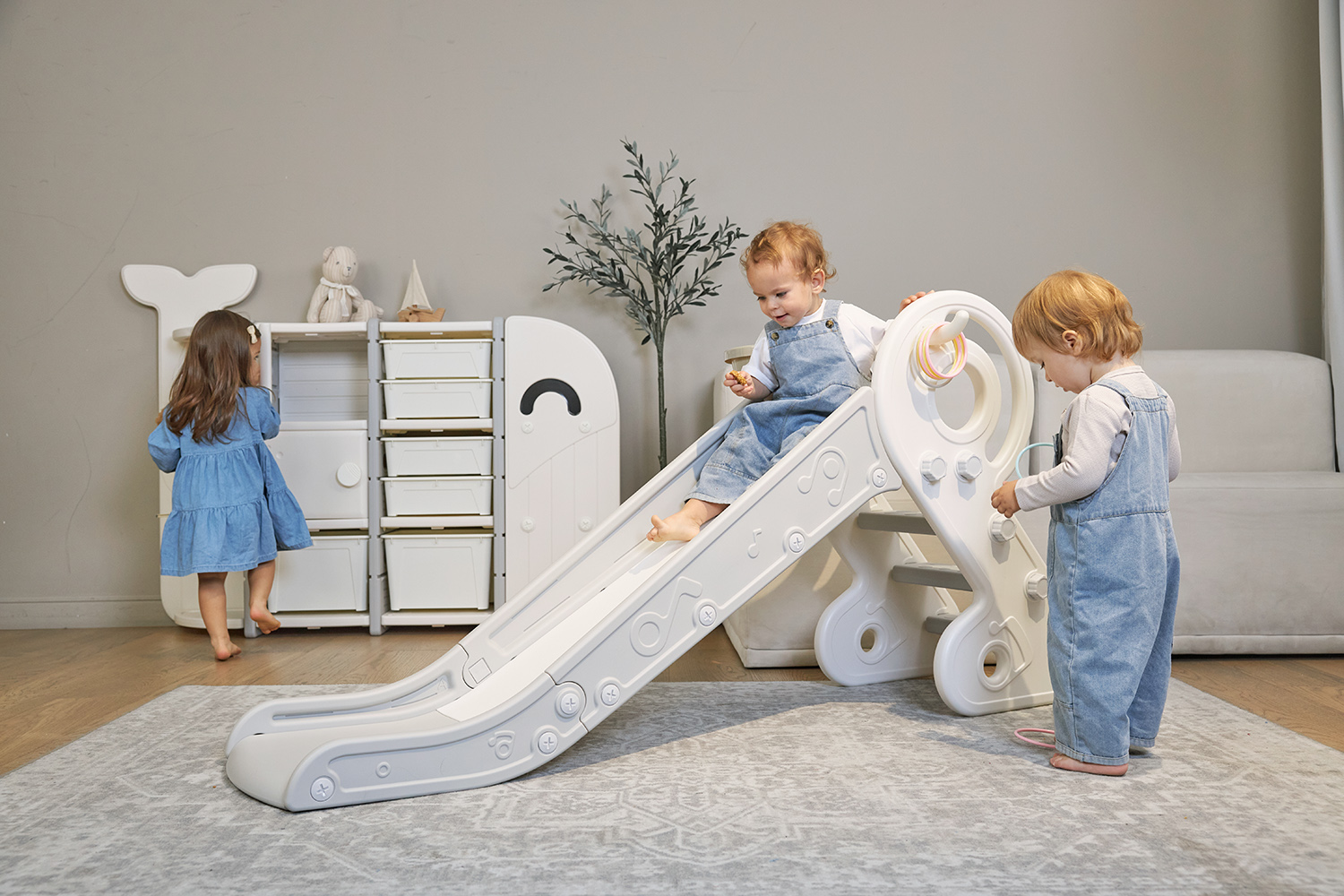 Комплект UNIX Kids: Горка Music Grey PPSL132GRY + Подарок Балансборд белый PPBB90W