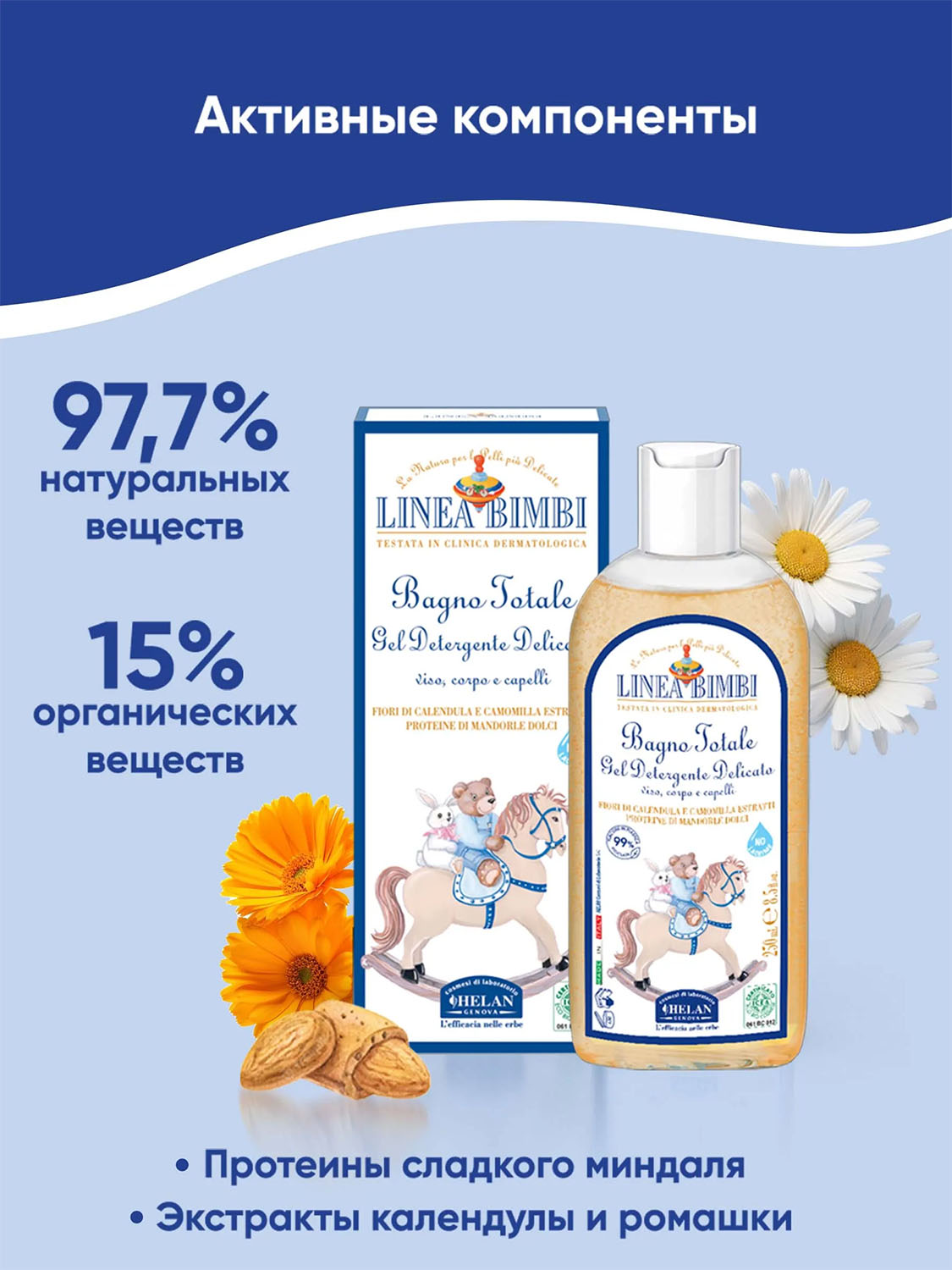 Шампунь-гель детский HELAN Linea Bimbi для волос и тела