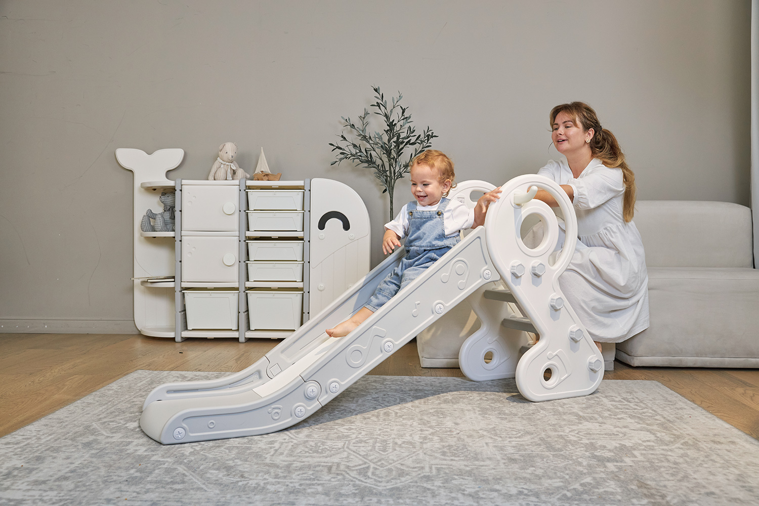 Комплект UNIX Kids: Горка Music Grey PPSL132GRY + Подарок Балансборд белый PPBB90W