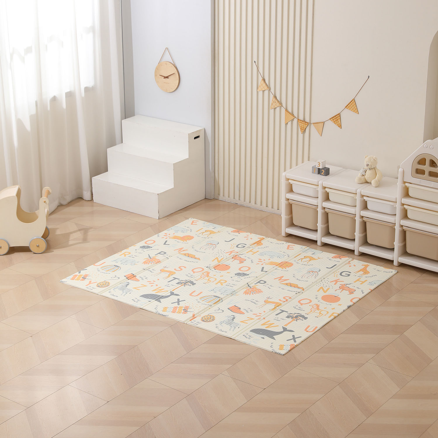 Манеж большой игровой детский UNIX Kids Simple 225x188 Color PPSI18GGW + Коврик складной 120x150 см Camel PMLG120C