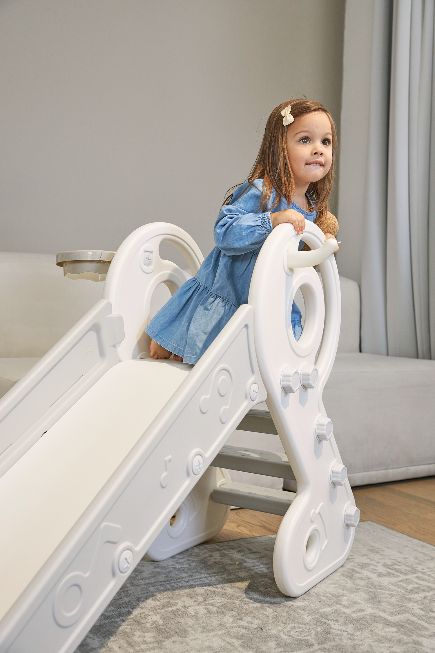 Комплект UNIX Kids: Горка Music Grey PPSL132GRY + Подарок Балансборд белый PPBB90W