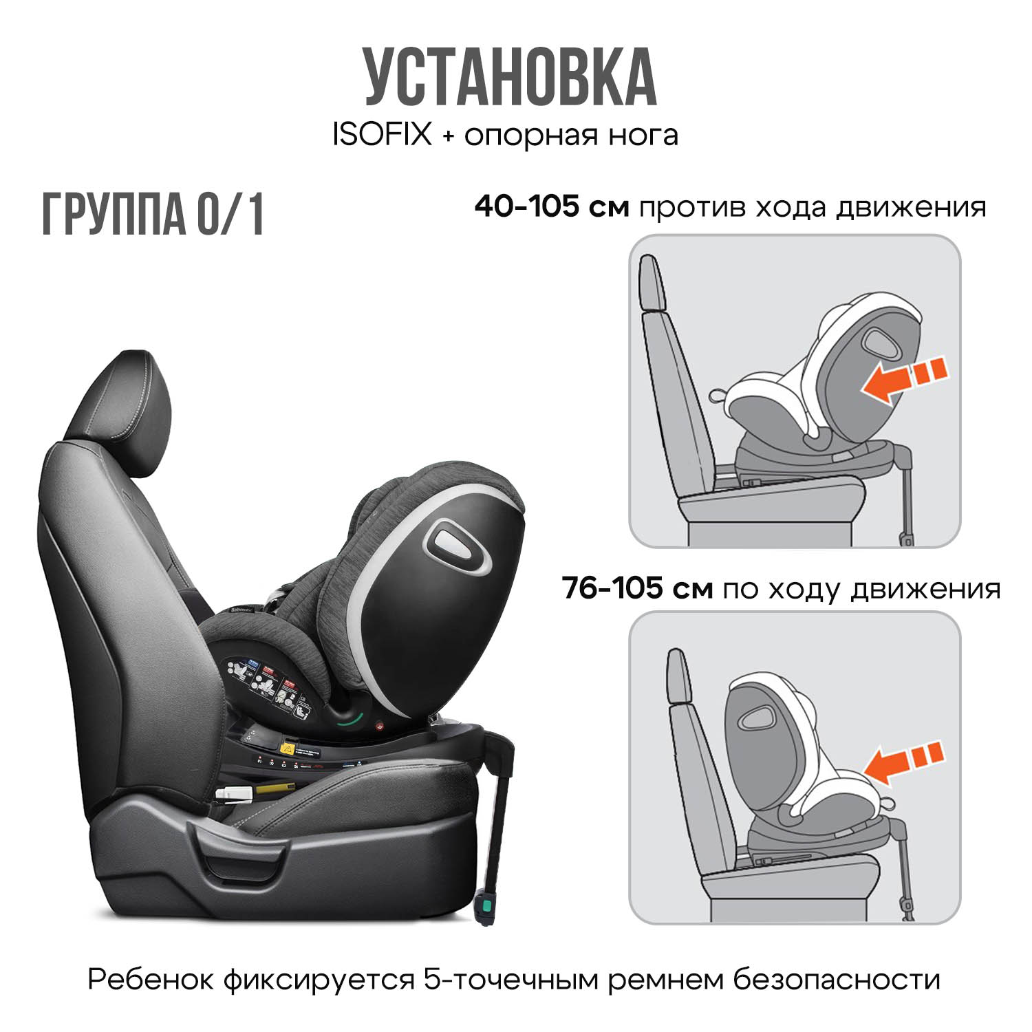 Автокресло 0+/1/2/3 BabyAuto Muugi i-Size, с 0 до 12 лет, весом до 36 кг, поворотное 360, ISOFIX