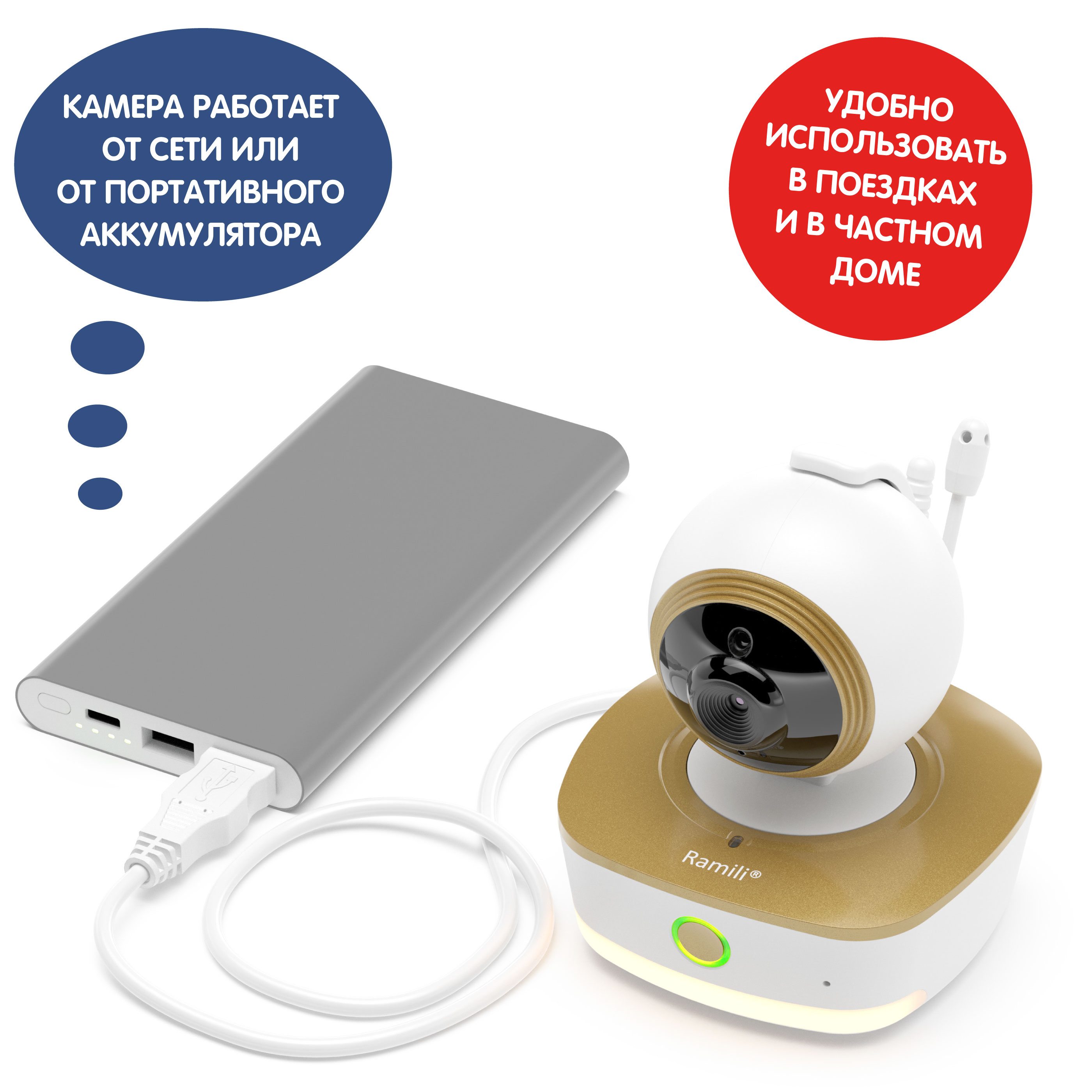 Видеоняня Ramili Baby 2 в 1 Wi-Fi Full HD радио с повышенной дальностью RV1800