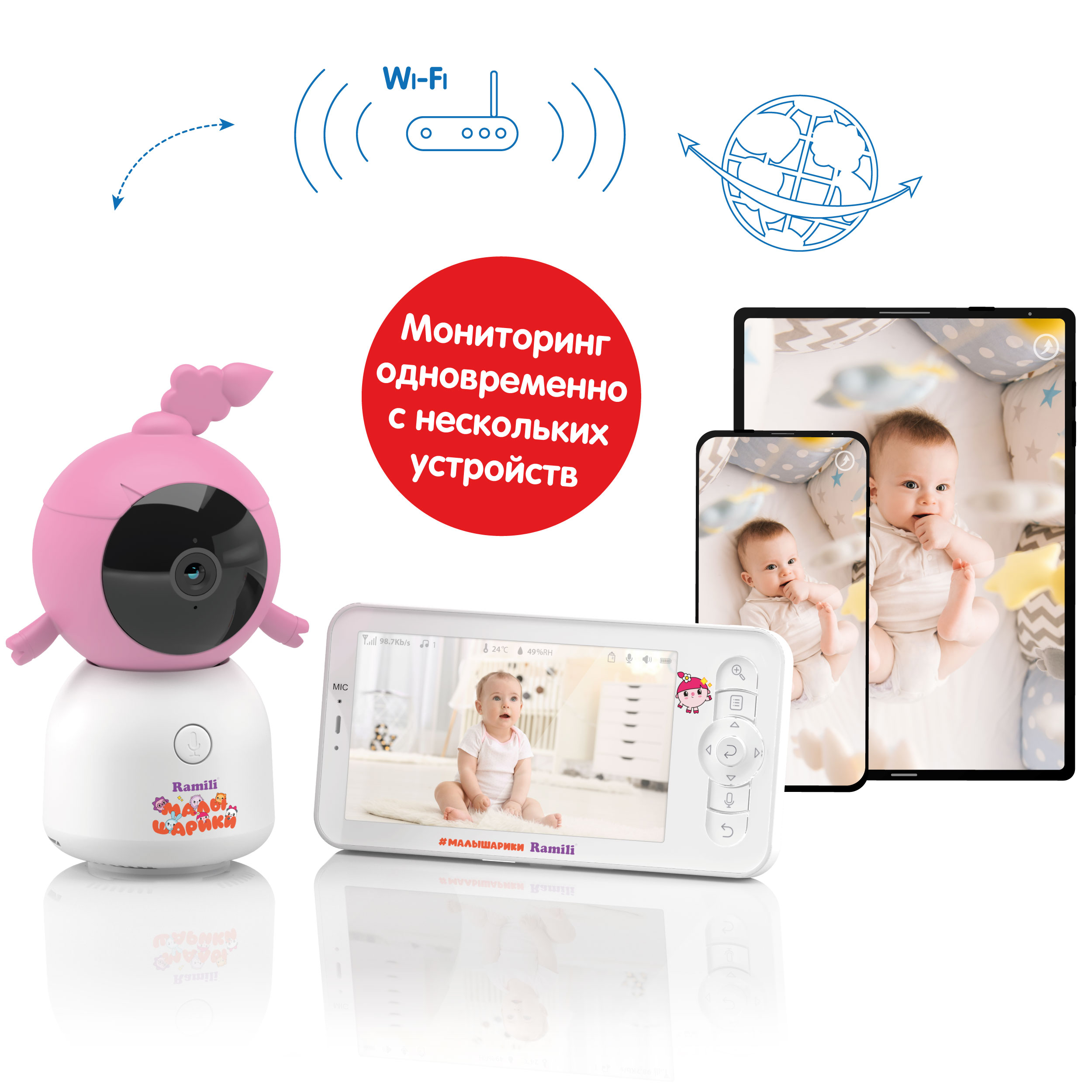 Видеоняня Ramili Baby RV100NUSHA Нюша, Малышарики, с креплением RV100NUSHA
